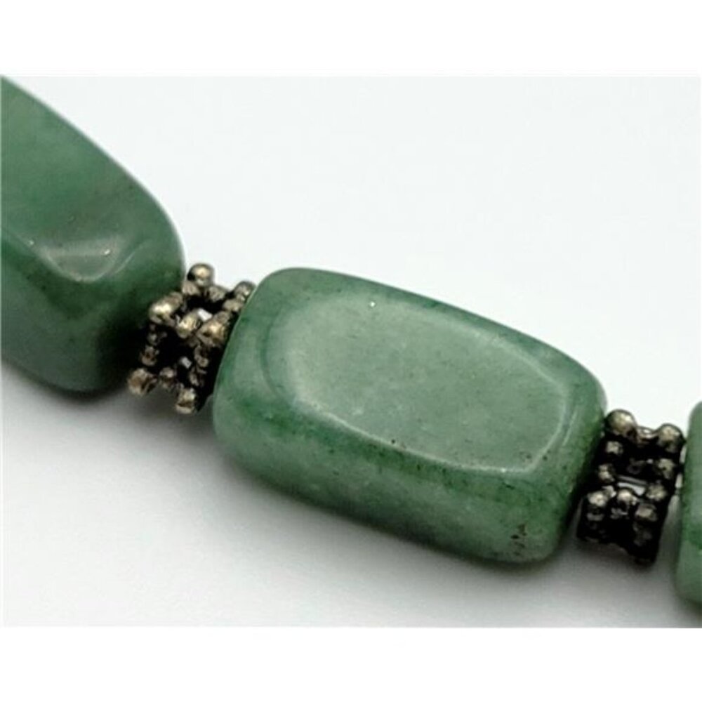 Green Nephrite Jade Chunky Bead Necklace 17" Silver-Tone Lobster Clasp - Picture 2 of 8